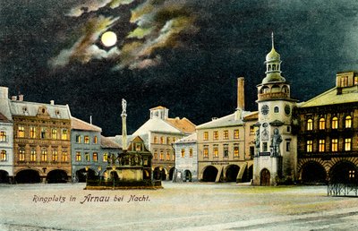 Torg i Hostinné (tyska: Arnau) på natten av Unbekannter Künstler