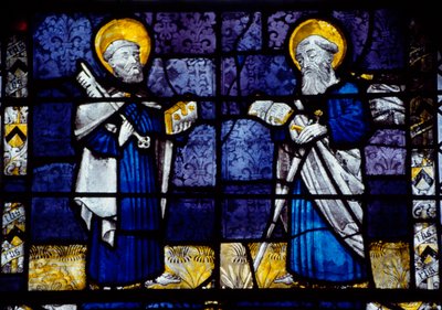 St Peter och St Paul, målat glasfönster från Priory Church, Le Bourget du Lac, Savoy, Frankrike av Benjamin Baud