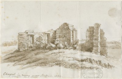 Stafford - Creswell Chapel: ritning med penna och tvätt, 1824 av Unbekannt