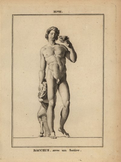 Staty av Bacchus, den romerska vinguden, naken med en satyr av Unbekannt