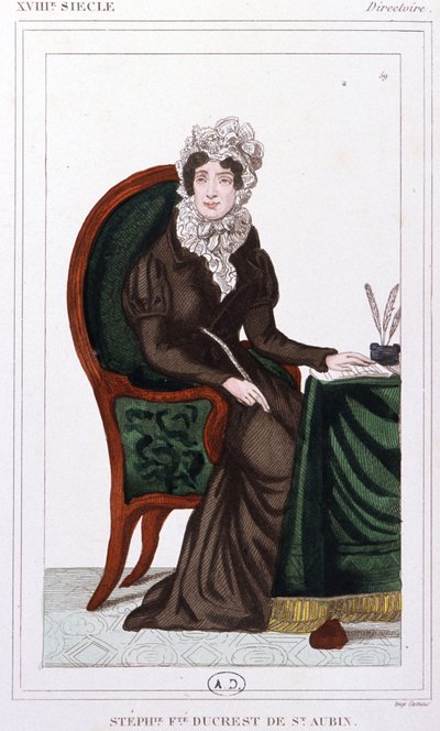 Stephanie Ducrest de Saint-Aubin grevinna av Genlis, ca 1810 (gravyr) av Unbekannter Künstler