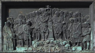 Strasbourg, Basrelief av skulpturen av Gutenberg. Europa av William M. Timlin