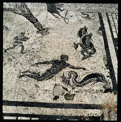 Simma med delfinerna, från Frigidarium of the Baths i Ostia, 2:a århundradet e.Kr. (mosaik) av Unknown