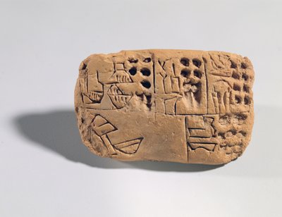 Tavla med piktogram inskription, Protoliterate Period, c.3300 BC (lera) av Unbekannt