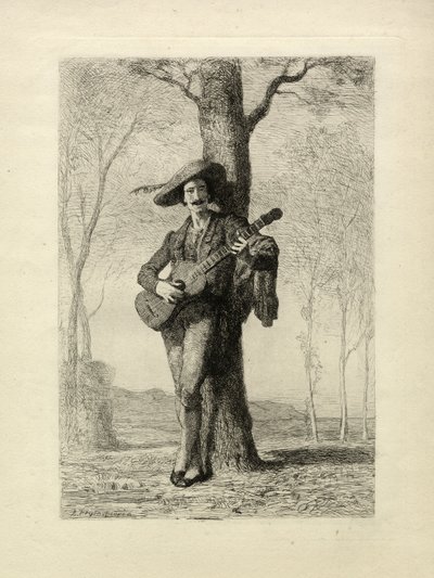 Gitarristen, Frankrike, ca 1870 (gravyr) av Unbekannter Künstler