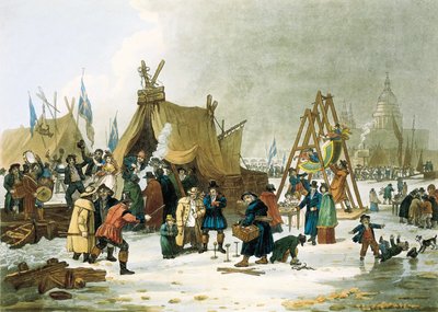 Themsen frös under vintern 1813-1814, före rivningen av den gamla London Bridge 1831 frös Themsen under mycket kalla vintrar, och Londonborna tog tillfället i akt att anlägga lekplatser för barn, improviserade isbanor och satte upp tio av Unbekannter Künstler