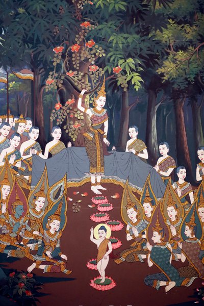 Födelsen av spädbarnet Siddhartha, väggfresk, Wat Botum-templet, Phnom Penh, 2022 (foto) av Unbekannter Künstler