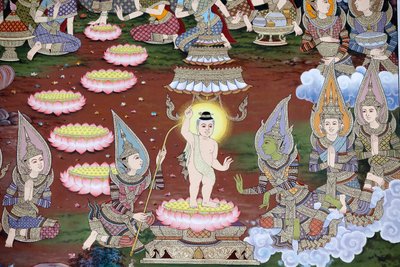 Födelsen av spädbarnet Siddhartha, väggfresk, Wat Maniratanaram-klostret, Phnom Penh, 2022 (foto) av Unbekannter Künstler
