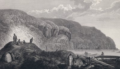 Invånarna i Oonalashka (eller Unalaska, Alaska, USA) och deras hem. Gravyr från slutet av 1700-talet, efter John Webber (1751-1793). av Unbekannter Künstler