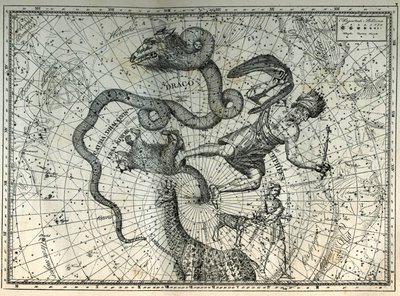 Nordpolens närliggande stjärnbilder: Little Bear, Dragon, Cephee, Giraffe, Rene och Messier. Gravyr från Camille Flammarions "The Stars and Other Curiosities of the Sky" av Unbekannt
