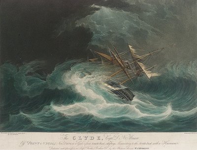 Fartyget Clyde, utanför Point Natal () , fångat i stormen den 1 november av Unbekannter Künstler