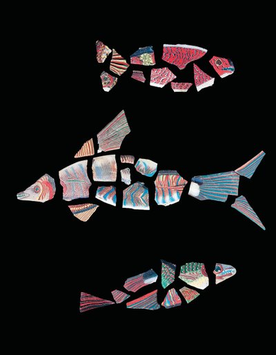 Tre fragmentariska fiskinläggningar av mosaik, ptolemaisk-romersk tid, ca 1:a århundradet f.Kr. - 3:e århundradet e.Kr. av Unbekannt