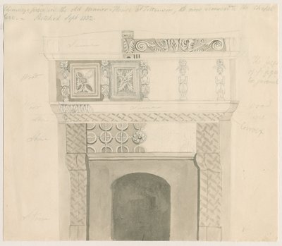 Tittensor - Chimney Piece in Manor House: blyerts- och tvättteckning, sep 1832 av Unbekannt
