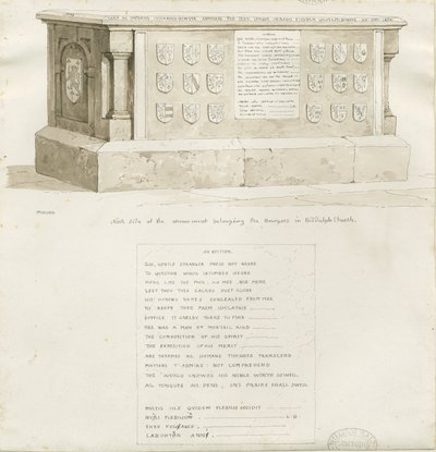 Grav i Biddulph Church - "William Bowyer": sepiateckning, 1837 av Unbekannt