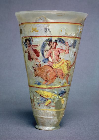 Vas med målad dekor föreställande Europa och tjuren, romersk (glas) (se även 98005) av Unbekannt