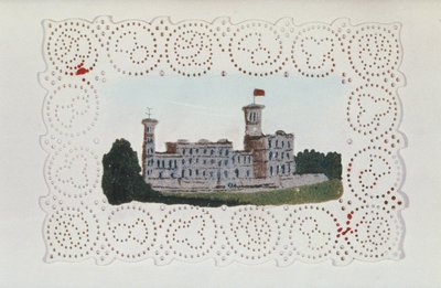 Viktoriansk pappersdoyley med utsikt över Osborne House (akvarell på papper) av Unbekannt