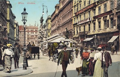 Wien, Graben - berömd gata i stadens centrum med människor som promenerar (vykort) av Unbekannter Künstler