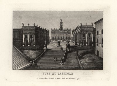 Utsikt över Capitoline Hill. Piazza del Campidoglio, Palazzo Senatorio, Rom. av Unbekannt