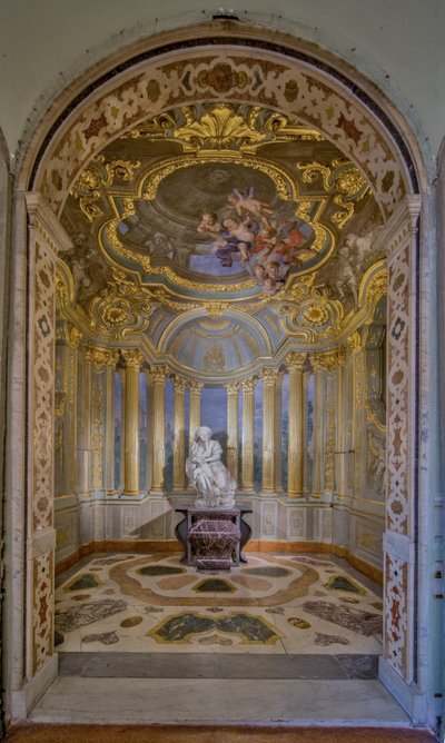 Utsikt över kapellet med fresker av Lorenzo de Ferrari och statyn av Pierre Puget, Palazzo Carrega-Cataldi (tidigare Palazzo Tobia Pallavicini), Genua, Ligurien, Italien (foto) av Unbekannter Künstler