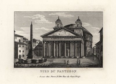 Utsikt över Pantheon med fontän, Fontana del Pantheon och Macuteo-obelisken på Piazza della Rotonda, Rom av Unbekannt