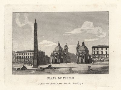 Utsikt över Piazza del Popolo, Place du Peuple, med en egyptisk obelisk av Rameses II från Heliopolis, Rom av Unbekannt