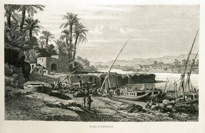 Utsikt över hamnen i Aswan i Egypten - Illustration från Atlas of Egypt av Unknown