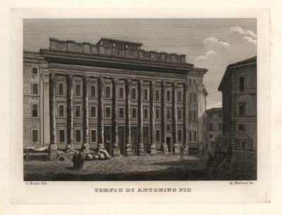 Utsikt över Antoninus och Faustinas tempel, Tempio di Antonino Pio, Rom av Unbekannt