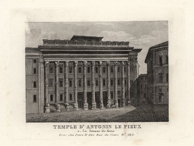 Utsikt över Hadrianus tempel, Templum Divus Hadrianus, med 11 kolonner dedikerade av hans adoptivson Antoninus Pius, Temple d