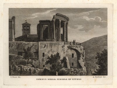 Utsikt över Sybiltemplet i Tivoli, Tempio della Sibilla i Tivoli av Unbekannt