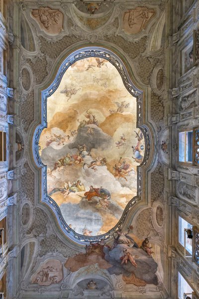 Utsikt över taket, entréhallen eller foajén, Teatro Grande, Brescia, Italien (foto) av Unbekannter Künstler