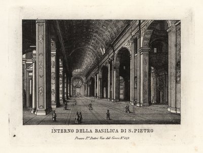Vy över interiören av Peterskyrkan, Basilica Sancti Petri, Rom av Unbekannt