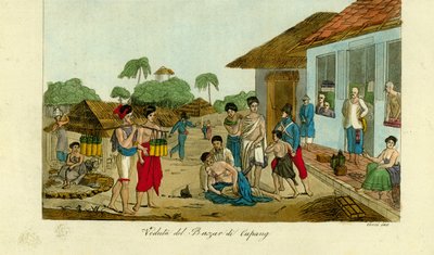 Utsikt över marknaden i Kupang, Timor av Unbekannt