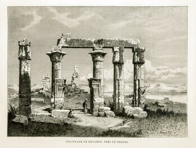 Vy över ruinerna av Medamot-templet nära Thebe, Egypten Illustration från Atlas of Egypt av Unknown