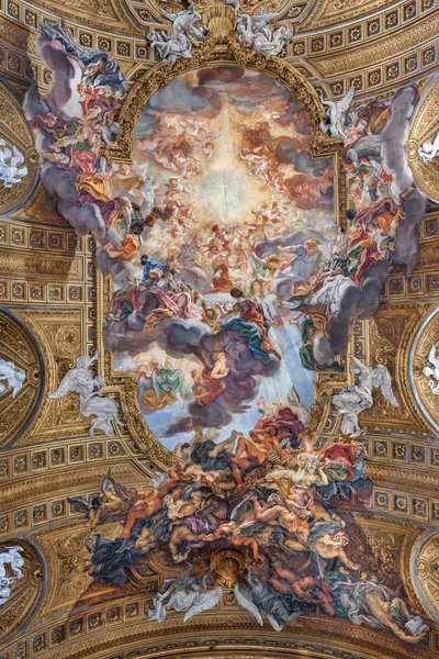 Utsikt över långhusets valv med "Triumfen i Jesu namn", Church of the Gesù, Rom, Italien (foto) av Unbekannter Künstler