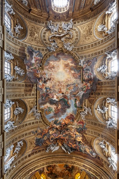 Utsikt över långhusets valv med "Triumfen i Jesu namn", Church of the Gesù, Rom, Italien (foto) av Unbekannter Künstler