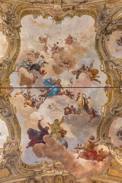 Utsikt över valvet med fresker av Teatini-rummet, Chiesa di San Vincenzo, Piacenza, Emilia-Romagna, Italien (foto) av Unbekannter Künstler