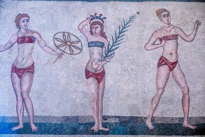 Villa Romana del Casale, Piazza Armerina, Sicilien, Italien. Mosaik. av Unbekannter Künstler