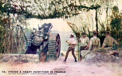 WW1 - Brittiskt artilleri som avfyrar en tung haubits av Unbekannter Künstler