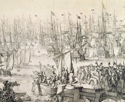 Vilhelm av Orange seglar mot England i november 1688 (gravyr) av Unbekannter Künstler