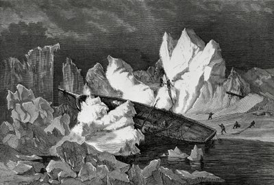 Vraket av Hansa krossad av is, oktober 1869, Ishavet, andra tyska nordpolarexpeditionen av William M. Timlin