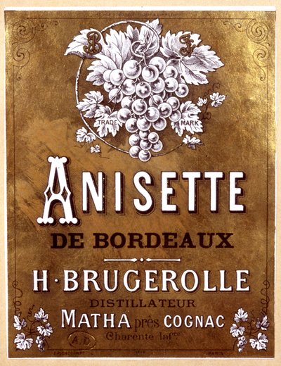 flaska med etikett från Anisette de Bordeaux, sent 1800-tal av Unbekannter Künstler