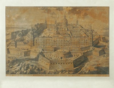 Idealisk utsikt över Göttweig Abbey av Unbekannter Stecher