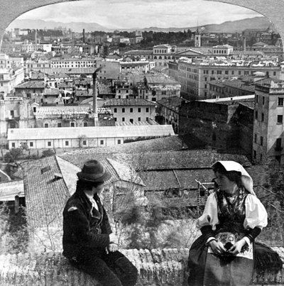 Aventine Hill och Alban Hills, Rom, Italien. av Underwood and Underwood