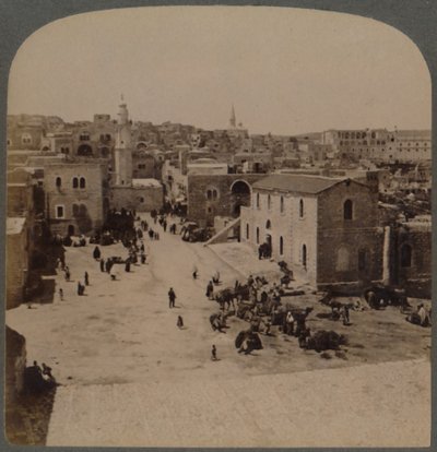 Betlehem i Judeen, Jesu födelseplats, Palestina, 1896. av Underwood and Underwood