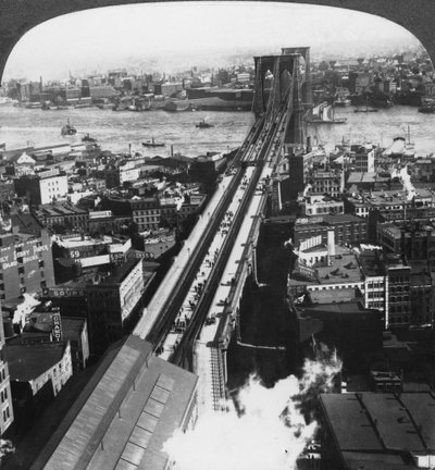 Brooklyn Bridge, New York City, New York, USA, sent 1800- eller tidigt 1900-tal. av Underwood and Underwood