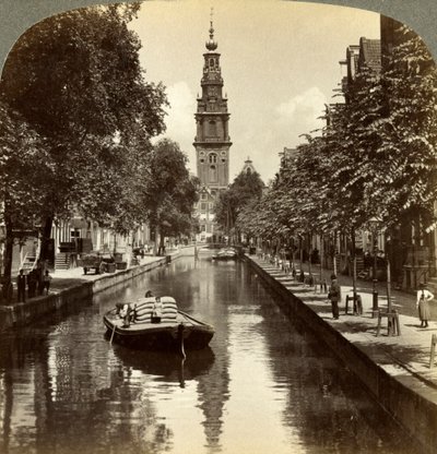 Kanal, Amsterdam, Nederländerna. av Underwood and Underwood