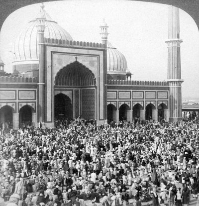Fastedag inom Jumma Musjid, Delhi, Indien, 1903. av Underwood and Underwood