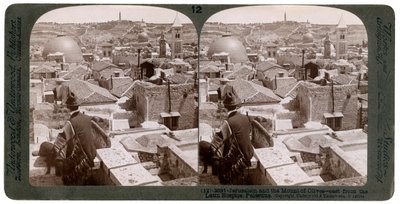 Jerusalem och Oljeberget, blick österut från Latin Hospice, Palestina, 1900-talet. av Underwood and Underwood