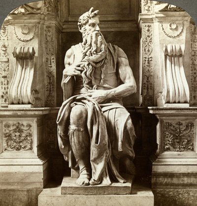 Michelangelos staty av Moses, kyrkan San Pietro in Vincoli, Rom, Italien. av Underwood and Underwood
