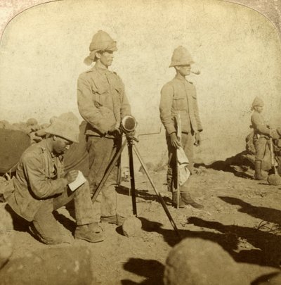 Signaler från Yorkshire Regiment, New Zealand Hill, Sydafrika, Boer War, 1900 av Underwood and Underwood